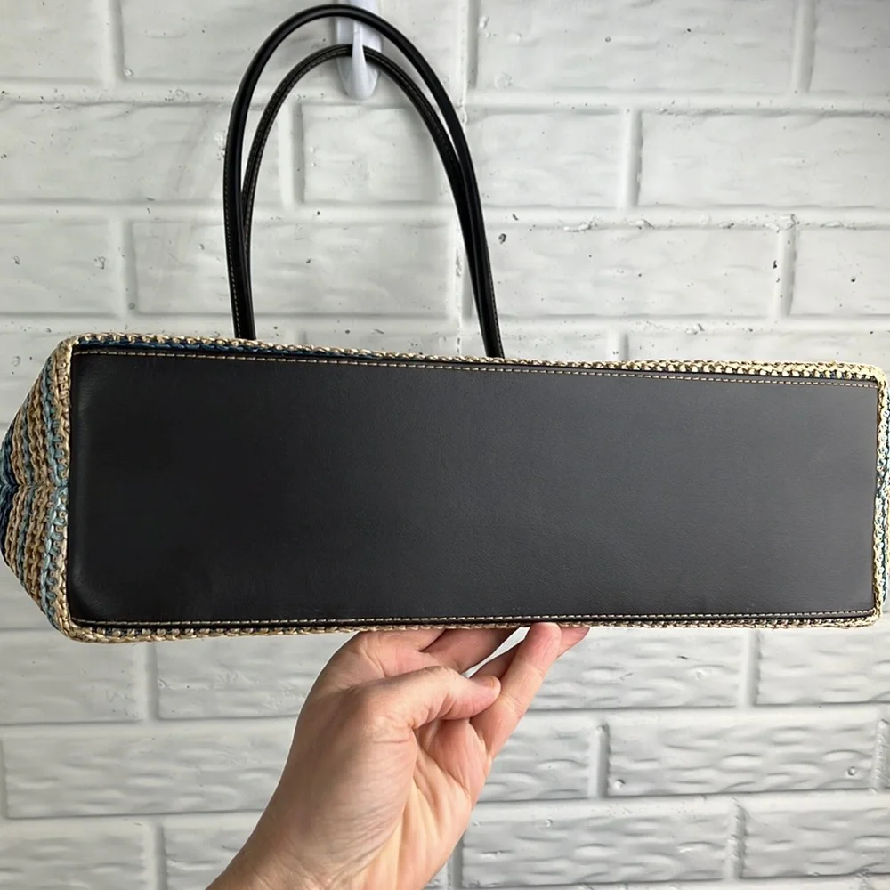 CHARTER CLUB CLASSICS STRIPE WOVEN VEGAN LEATHER ZIP TOP TOTE